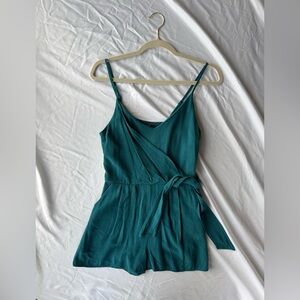 One Clothing Los Angeles wrap-front romper in deep teal